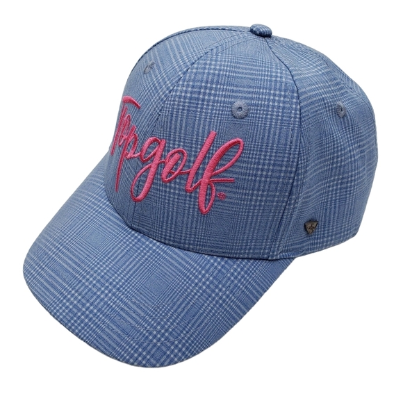 Top Golf | Light Blue Preppy Plaid Sporty Athletic Graphic Golf Cap Hat Unisex - Picture 3 of 7